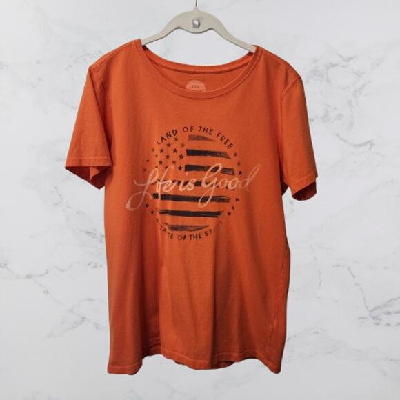 Life Is Good Women's Medium Orange Patriotic T-Shirt Short Sleeve - Picture 1 of 6